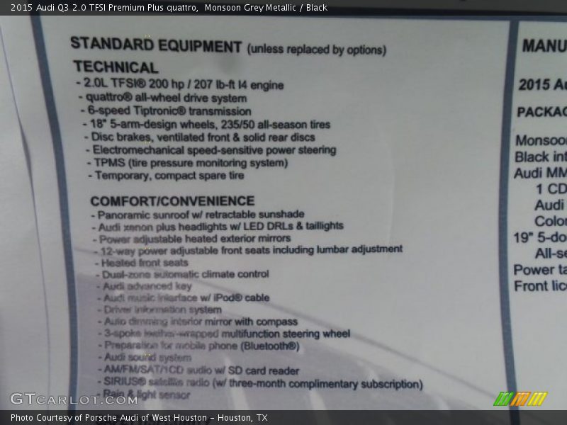 Monsoon Grey Metallic / Black 2015 Audi Q3 2.0 TFSI Premium Plus quattro