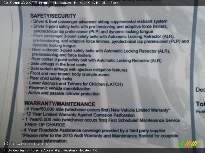 Monsoon Grey Metallic / Black 2015 Audi Q3 2.0 TFSI Premium Plus quattro