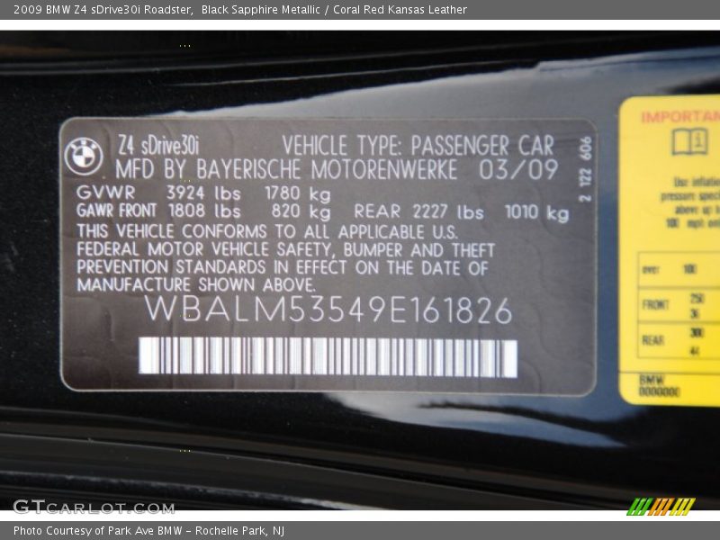 Black Sapphire Metallic / Coral Red Kansas Leather 2009 BMW Z4 sDrive30i Roadster