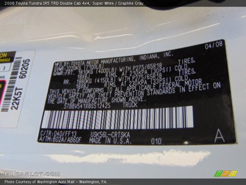 Super White / Graphite Gray 2008 Toyota Tundra SR5 TRD Double Cab 4x4