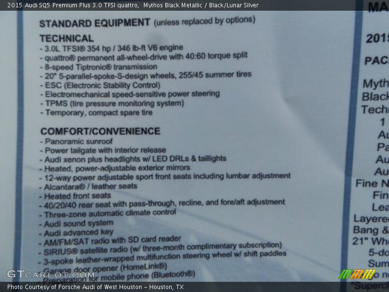  2015 SQ5 Premium Plus 3.0 TFSI quattro Window Sticker