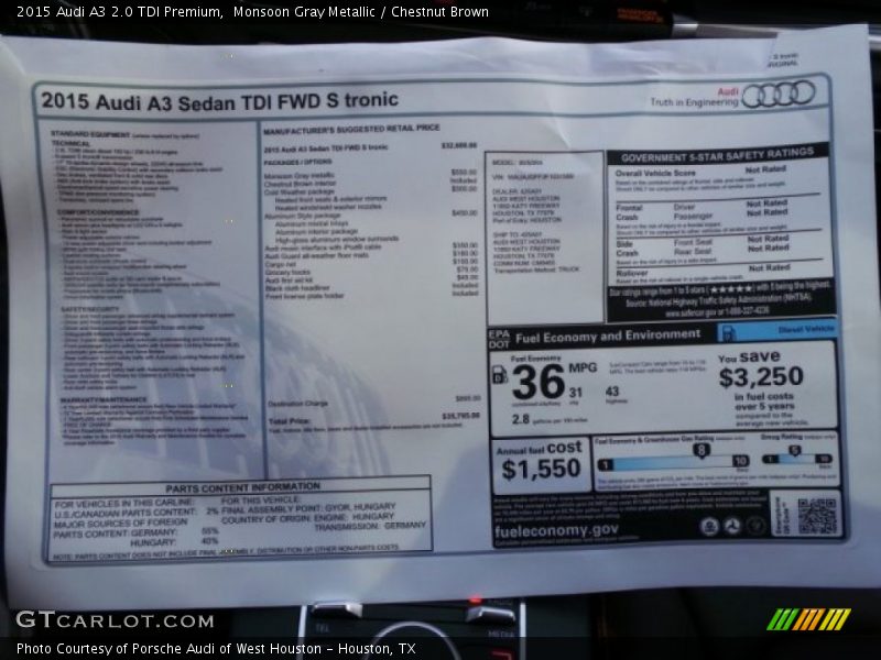  2015 A3 2.0 TDI Premium Window Sticker