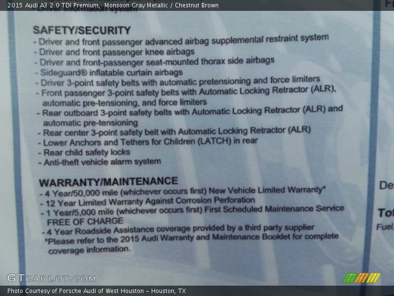 Monsoon Gray Metallic / Chestnut Brown 2015 Audi A3 2.0 TDI Premium