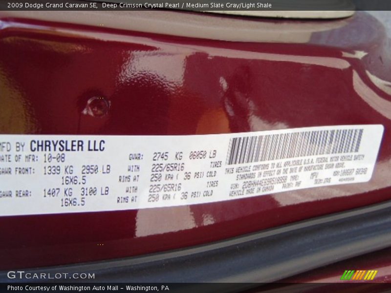 Deep Crimson Crystal Pearl / Medium Slate Gray/Light Shale 2009 Dodge Grand Caravan SE
