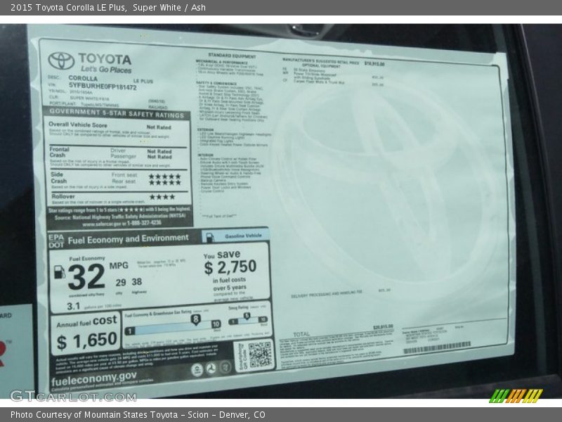 Super White / Ash 2015 Toyota Corolla LE Plus