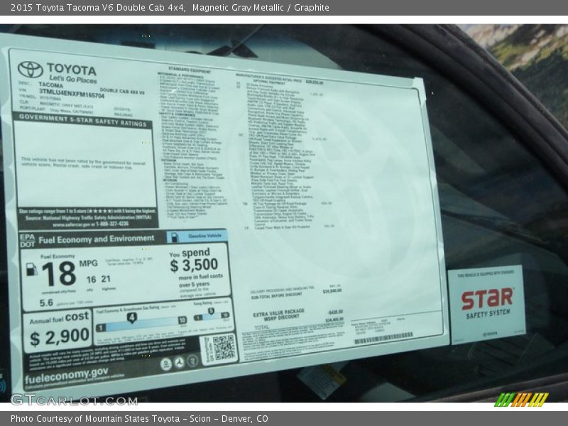 Magnetic Gray Metallic / Graphite 2015 Toyota Tacoma V6 Double Cab 4x4