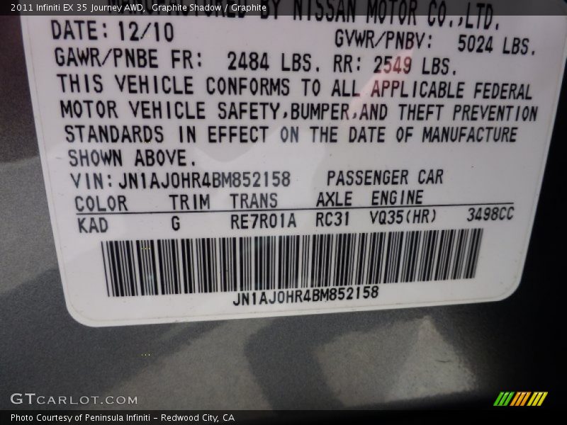 Graphite Shadow / Graphite 2011 Infiniti EX 35 Journey AWD