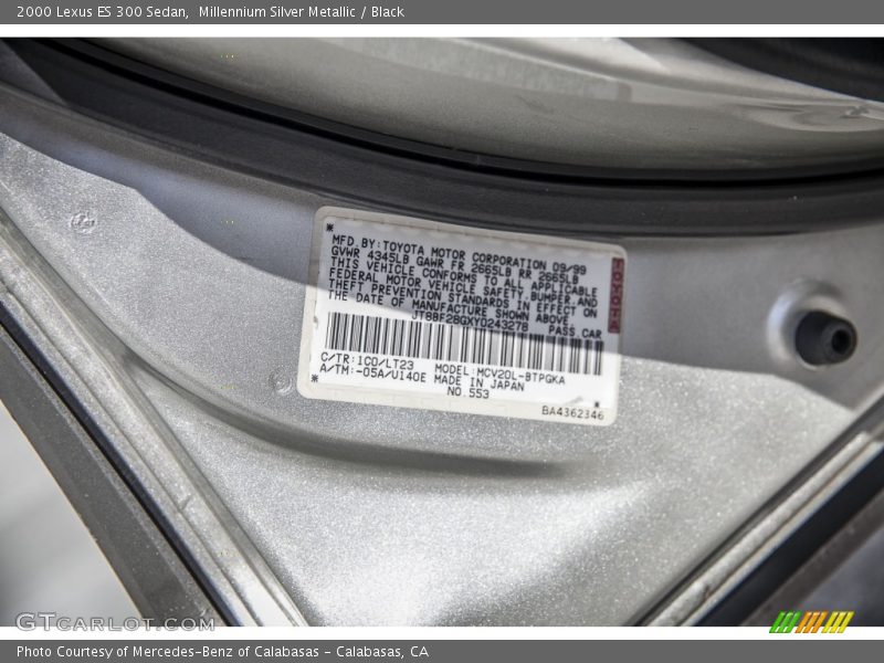 2000 ES 300 Sedan Millennium Silver Metallic Color Code 1C0
