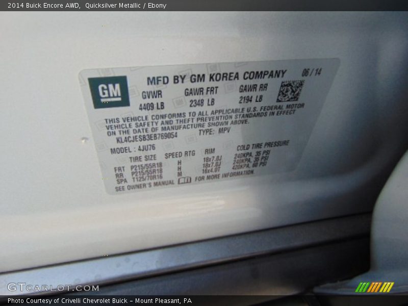 Quicksilver Metallic / Ebony 2014 Buick Encore AWD