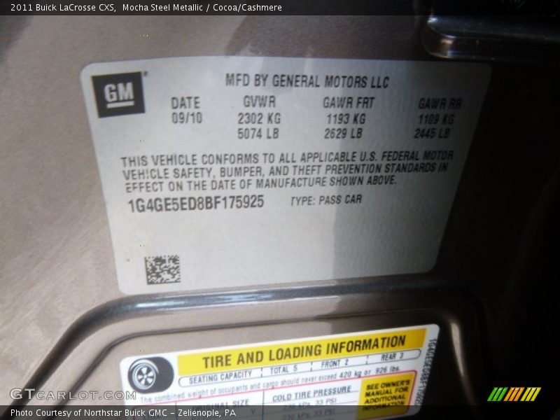 Mocha Steel Metallic / Cocoa/Cashmere 2011 Buick LaCrosse CXS