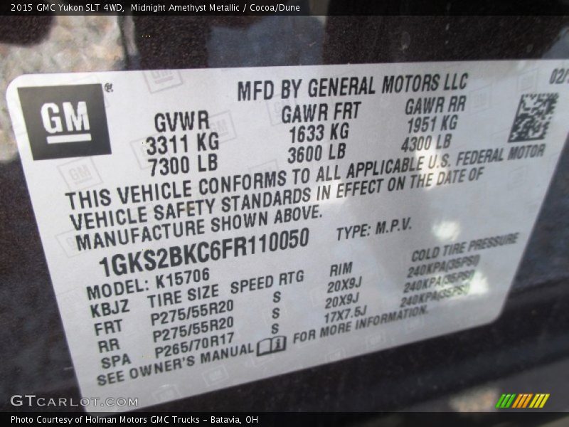 Midnight Amethyst Metallic / Cocoa/Dune 2015 GMC Yukon SLT 4WD