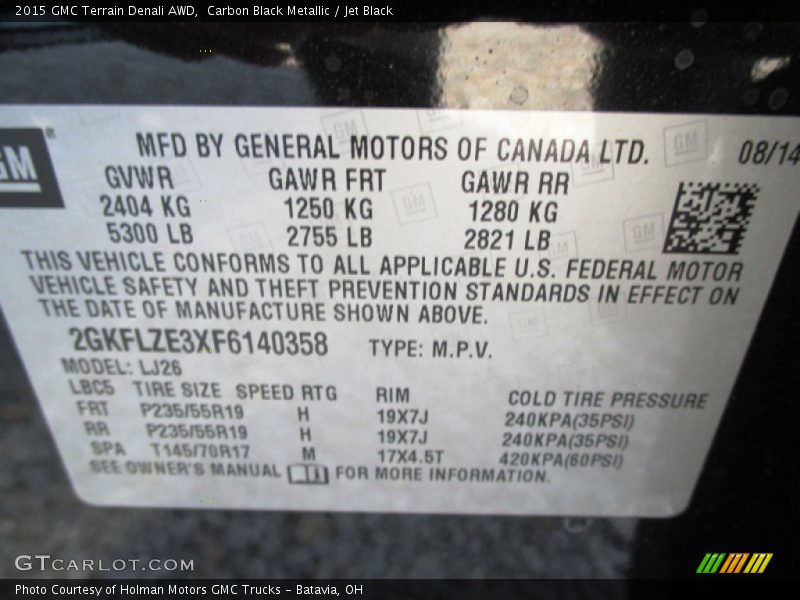 Carbon Black Metallic / Jet Black 2015 GMC Terrain Denali AWD