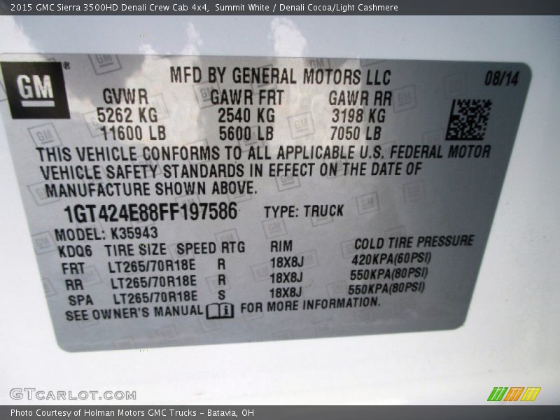 Summit White / Denali Cocoa/Light Cashmere 2015 GMC Sierra 3500HD Denali Crew Cab 4x4