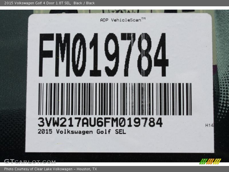 Black / Black 2015 Volkswagen Golf 4 Door 1.8T SEL