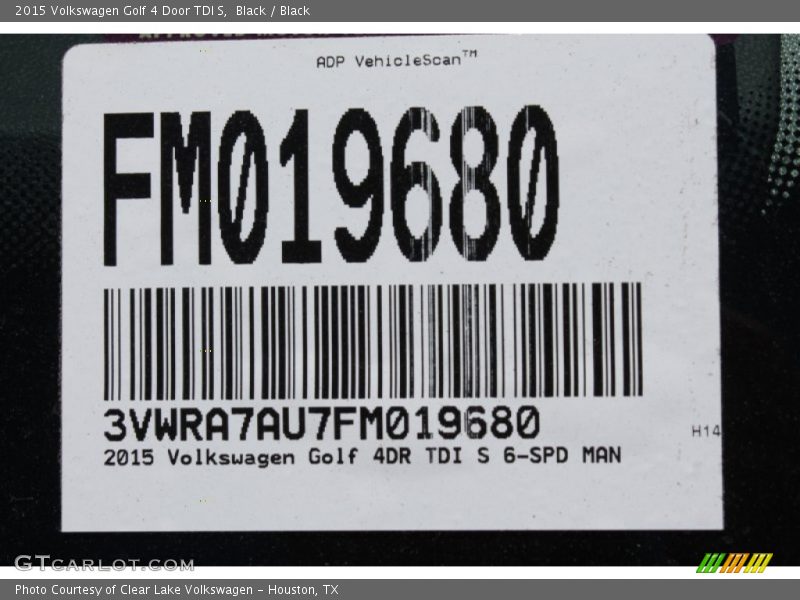 Black / Black 2015 Volkswagen Golf 4 Door TDI S