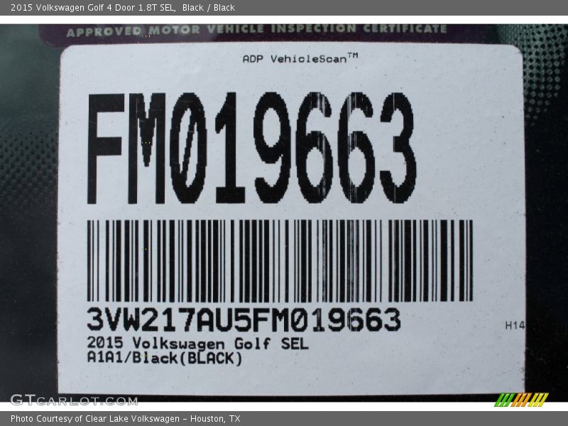 Black / Black 2015 Volkswagen Golf 4 Door 1.8T SEL