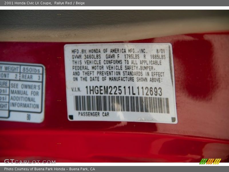 Rallye Red / Beige 2001 Honda Civic LX Coupe