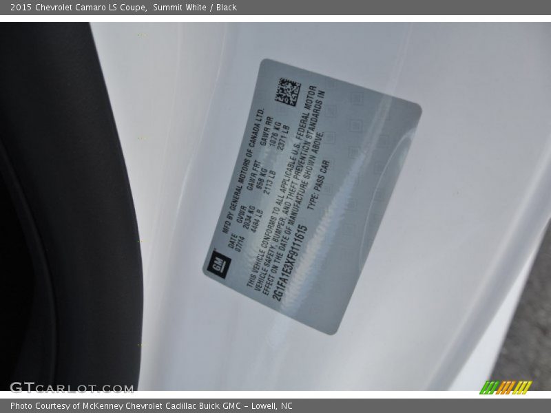 Summit White / Black 2015 Chevrolet Camaro LS Coupe