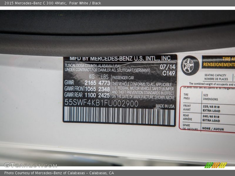Polar White / Black 2015 Mercedes-Benz C 300 4Matic