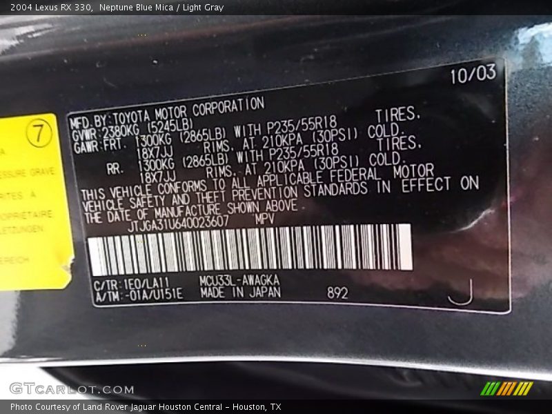 Neptune Blue Mica / Light Gray 2004 Lexus RX 330