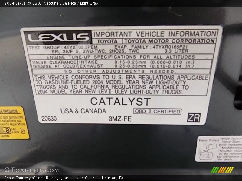 Neptune Blue Mica / Light Gray 2004 Lexus RX 330