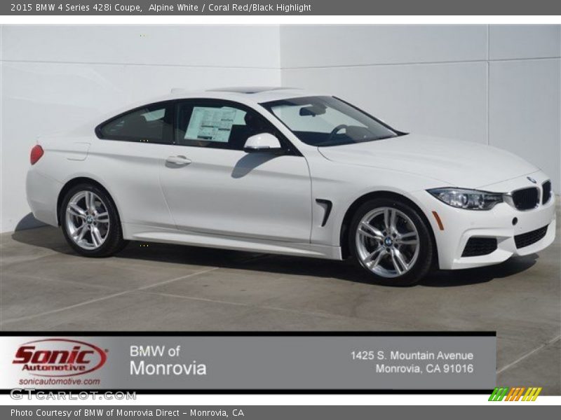 Alpine White / Coral Red/Black Highlight 2015 BMW 4 Series 428i Coupe