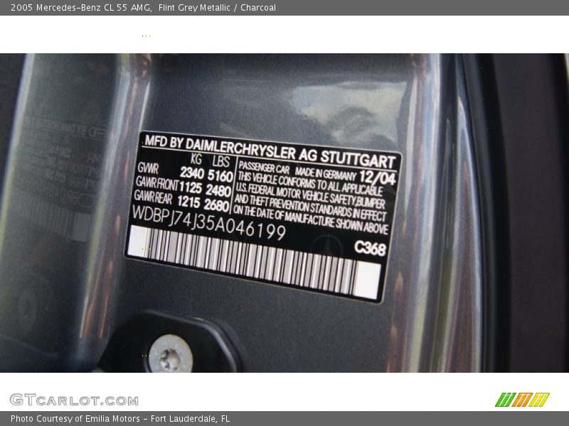 2005 CL 55 AMG Flint Grey Metallic Color Code 368