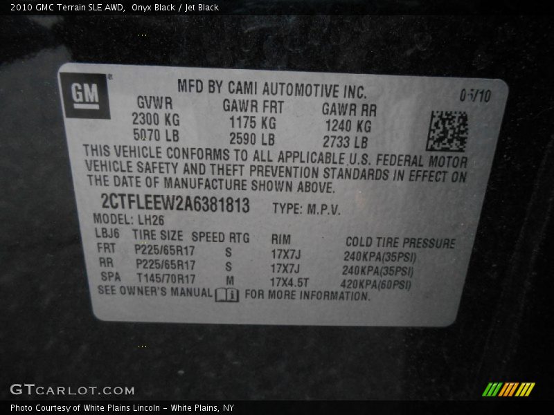 Onyx Black / Jet Black 2010 GMC Terrain SLE AWD