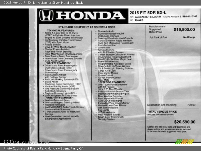  2015 Fit EX-L Window Sticker