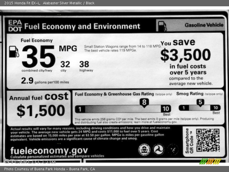 Alabaster Silver Metallic / Black 2015 Honda Fit EX-L