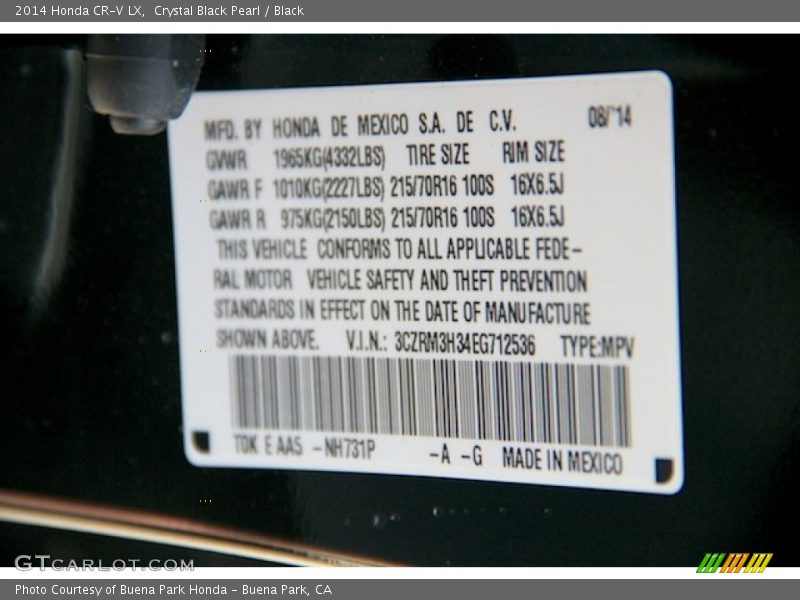 Crystal Black Pearl / Black 2014 Honda CR-V LX