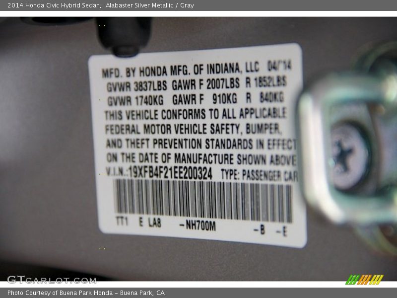 Alabaster Silver Metallic / Gray 2014 Honda Civic Hybrid Sedan