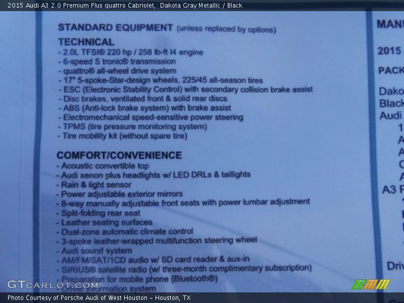 Dakota Gray Metallic / Black 2015 Audi A3 2.0 Premium Plus quattro Cabriolet