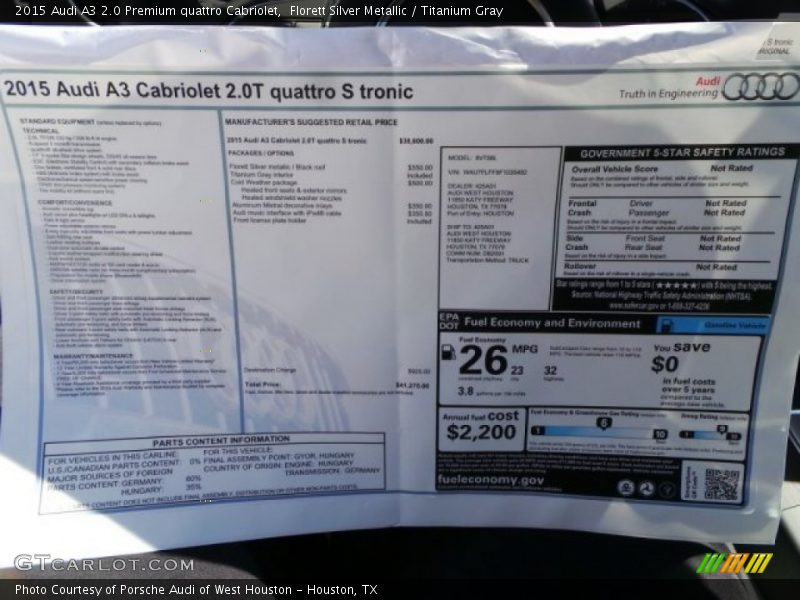  2015 A3 2.0 Premium quattro Cabriolet Window Sticker