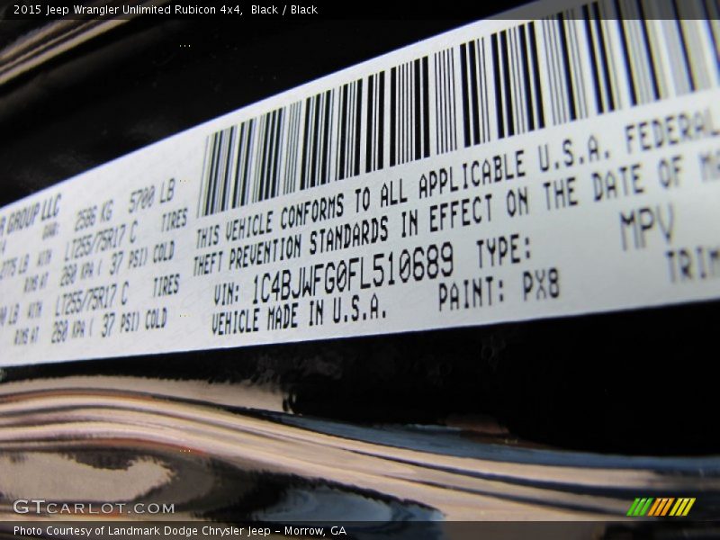 2015 Wrangler Unlimited Rubicon 4x4 Black Color Code PX8