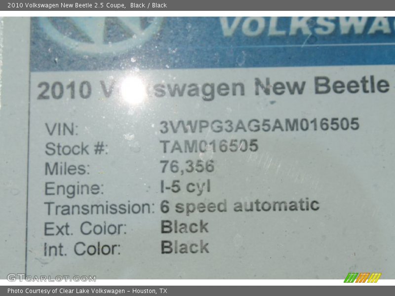 Black / Black 2010 Volkswagen New Beetle 2.5 Coupe