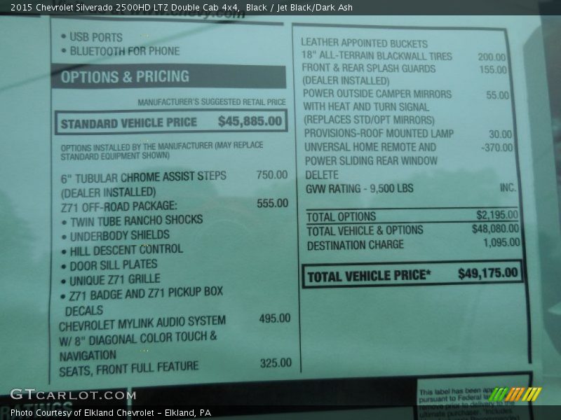  2015 Silverado 2500HD LTZ Double Cab 4x4 Window Sticker