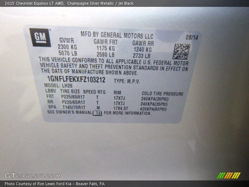 Champagne Silver Metallic / Jet Black 2015 Chevrolet Equinox LT AWD