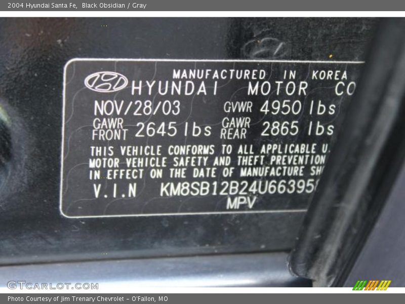 Black Obsidian / Gray 2004 Hyundai Santa Fe