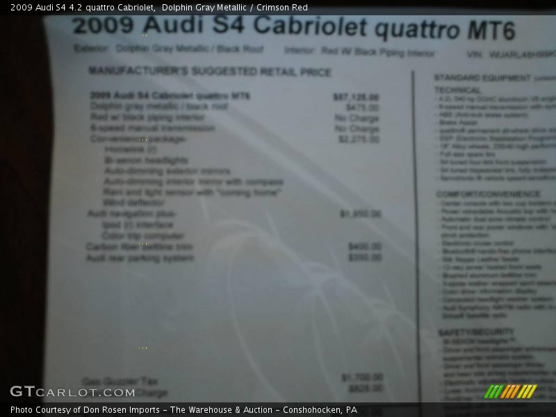 Dolphin Gray Metallic / Crimson Red 2009 Audi S4 4.2 quattro Cabriolet