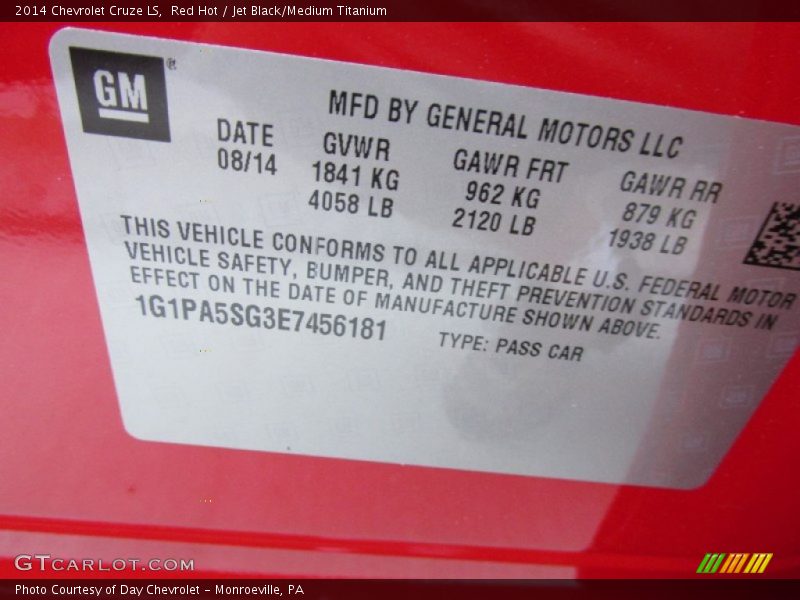 Red Hot / Jet Black/Medium Titanium 2014 Chevrolet Cruze LS