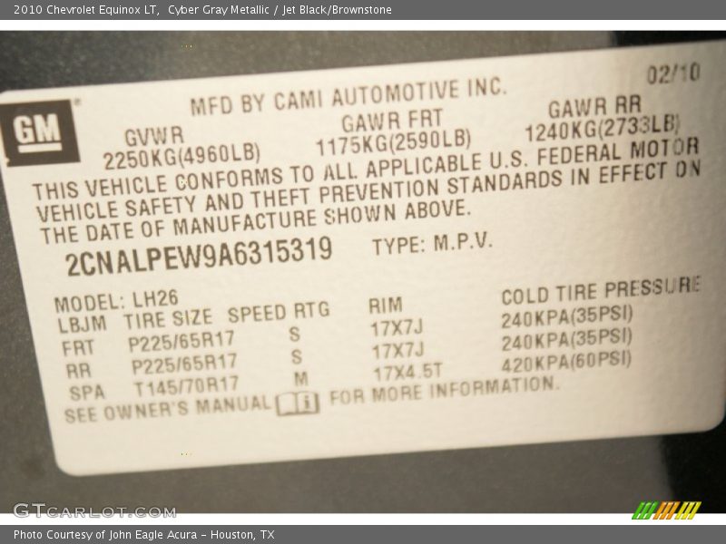 Cyber Gray Metallic / Jet Black/Brownstone 2010 Chevrolet Equinox LT