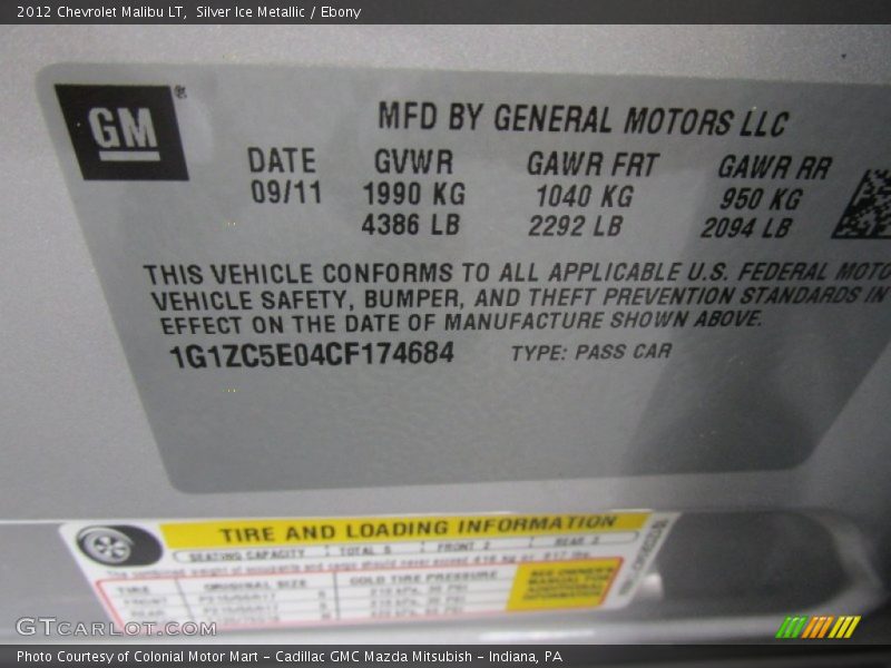 Silver Ice Metallic / Ebony 2012 Chevrolet Malibu LT