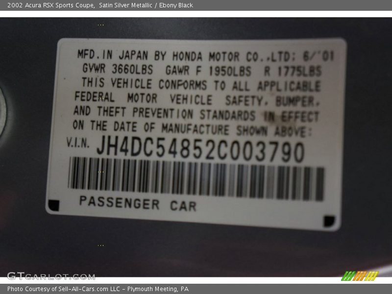 Satin Silver Metallic / Ebony Black 2002 Acura RSX Sports Coupe