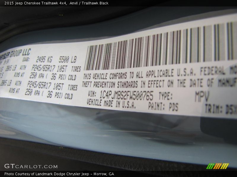 2015 Cherokee Trailhawk 4x4 Anvil Color Code PDS