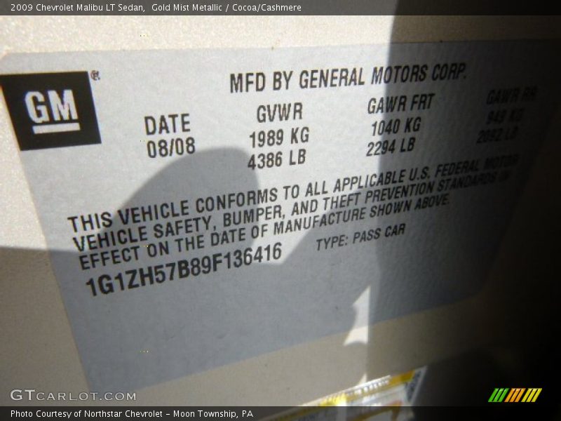 Gold Mist Metallic / Cocoa/Cashmere 2009 Chevrolet Malibu LT Sedan