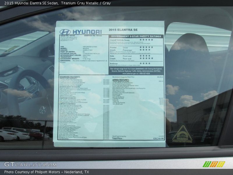 Titanium Gray Metallic / Gray 2015 Hyundai Elantra SE Sedan