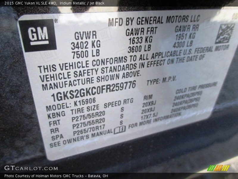 Iridium Metallic / Jet Black 2015 GMC Yukon XL SLE 4WD