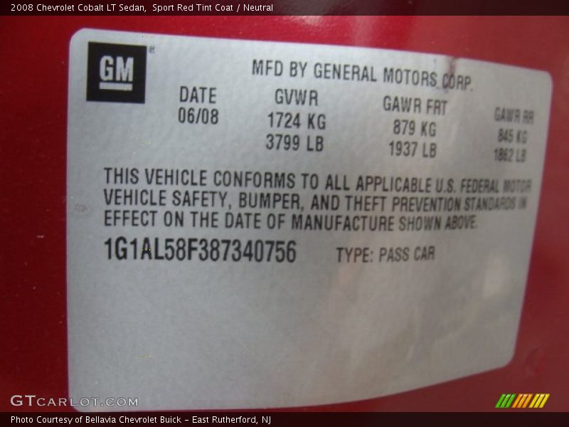 Sport Red Tint Coat / Neutral 2008 Chevrolet Cobalt LT Sedan