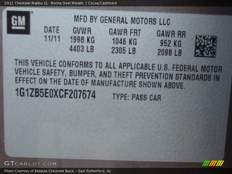 Mocha Steel Metallic / Cocoa/Cashmere 2012 Chevrolet Malibu LS